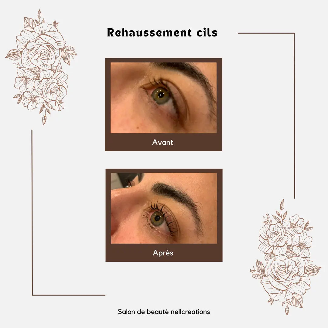 Œil vert avec cils rehaussés et sourcil défini après traitement de rehaussement de cils pour un regard parfait