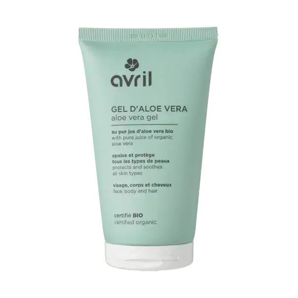 Tube vert menthe claire de gel d’aloé vera avril avec bouchon blanc et étiquette noire
