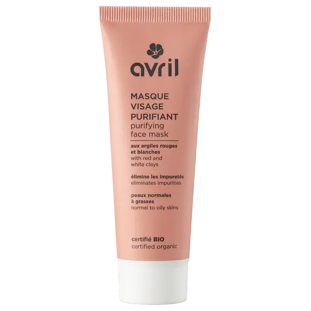 Tube rose de masque visage purifiant avril à base d’argile bio pour peau normale à grasse avec bouchon blanc