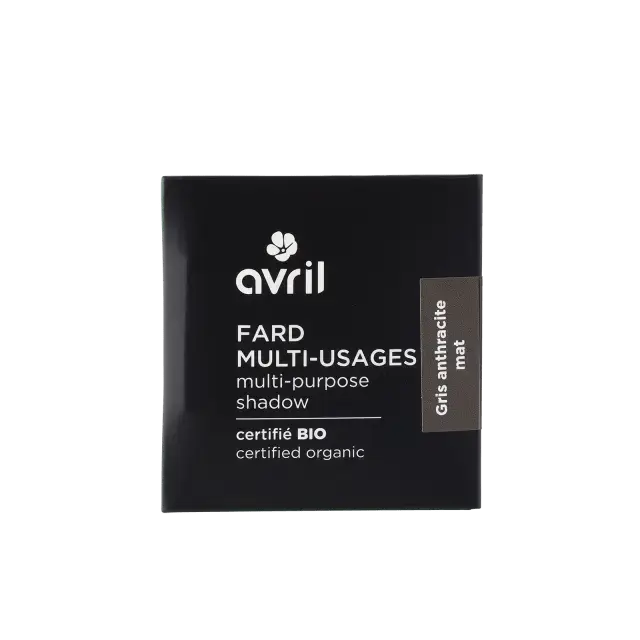 Recharge fard à paupières Avril multi-usage gris anthracite mat dans un boîtier carré noir certifié bio