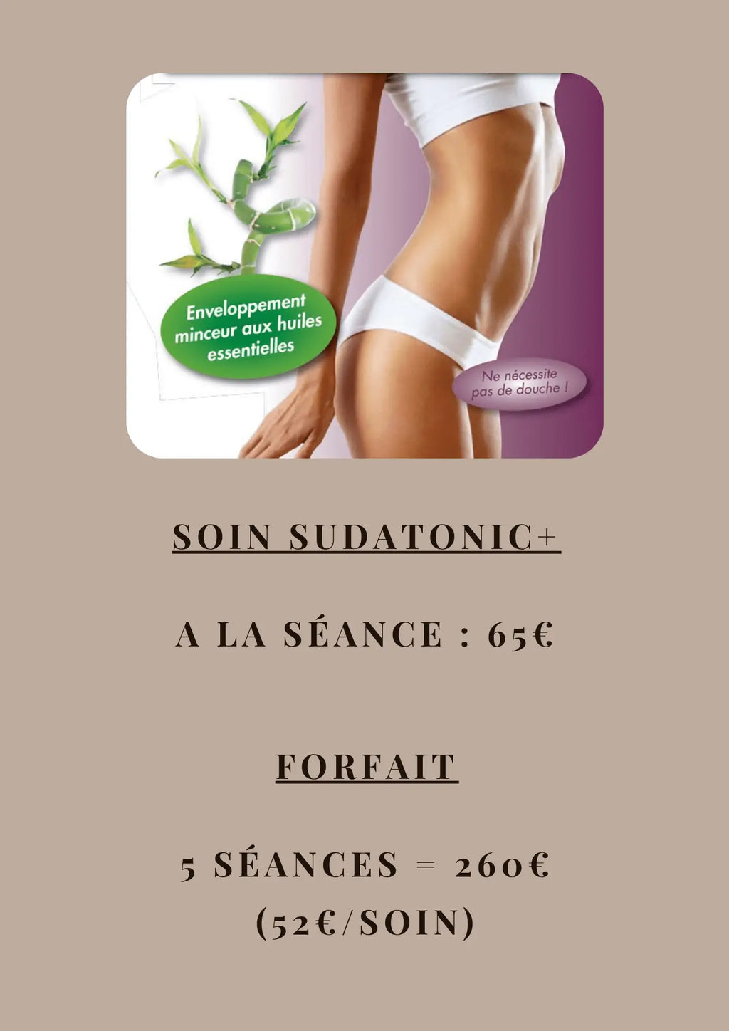 Soin minceur d’enveloppement sudatonic plus blanc avec huiles essentielles pour modelage corporel
